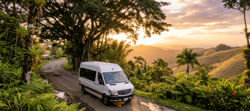 Scenic highway through tropical rainforest in Costa Rica
